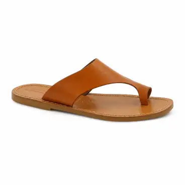 Damen-Zehentrenner aus braunem Leder mit breitem Riemen