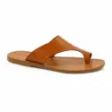 Tan leather thong slide sandals for women handmade in Italy