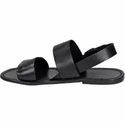 Sandales femme noires en cuir à deux brides artisanales