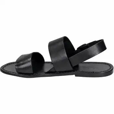 Schwarze Damen-Ledersandalen mit zwei Riemen handgefertigt