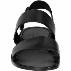 Sandales femme noires en cuir à deux brides artisanales