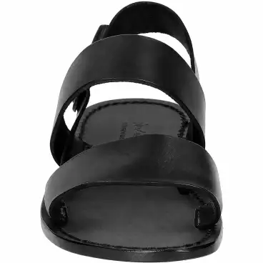 Schwarze Damen-Ledersandalen mit zwei Riemen handgefertigt