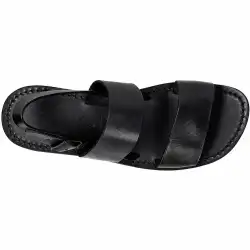 Sandales femme noires en cuir à deux brides artisanales