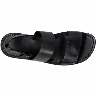 Schwarze Damen-Ledersandalen mit zwei Riemen handgefertigt