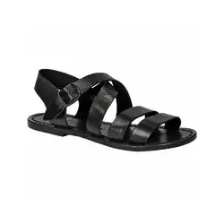 Sandales franciscaines femme noires en cuir avec boucle