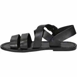 Sandales franciscaines femme noires en cuir avec boucle