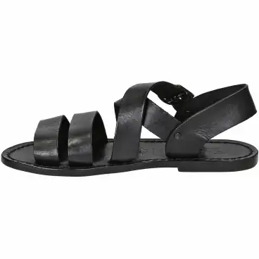 Sandalias franciscanas negras de mujer en cuero con hebilla