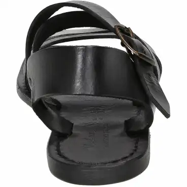 Sandalias franciscanas negras de mujer en cuero con hebilla