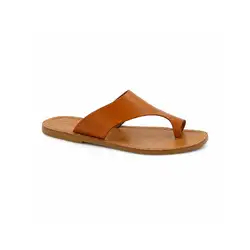 Tan leather thong slide sandals for women handmade in Italy
