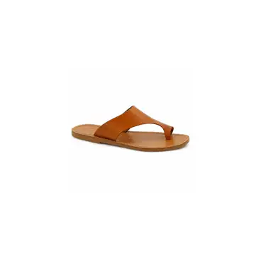 Chanclas de cuero para mujer color cuero con tira ancha