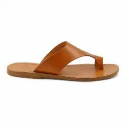 Tan leather thong slide sandals for women handmade in Italy
