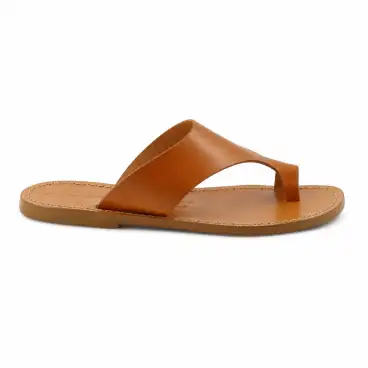 Chanclas de cuero para mujer color cuero con tira ancha