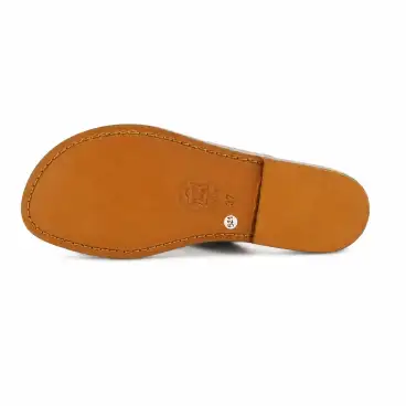 Tan leather thong slide sandals for women handmade in Italy
