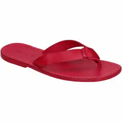 Men's red leather flip-flops - three-quarter view with wide straps