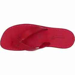 Tongs homme en cuir rouge - vue de dessus de la semelle intérieure et des brides