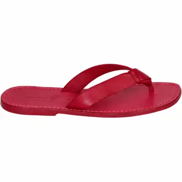 Tongs homme en cuir rouge - profil avec la pointe orientée vers la droite