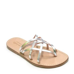 Handmade womens silver flat sandals thongs with leather sole