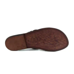 Trenza marrón oscura hecha a mano de cuero para mujer tangas y suela de cuero